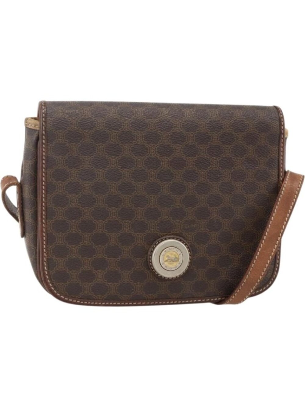 CELINE Macadam Canvas Horse Carriage Bag PVC Leather Brown Gold